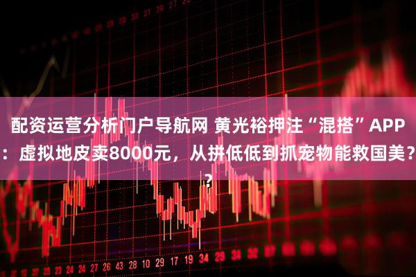 配资运营分析门户导航网 黄光裕押注“混搭”APP：虚拟地皮卖8000元，从拼低低到抓宠物能救国美？