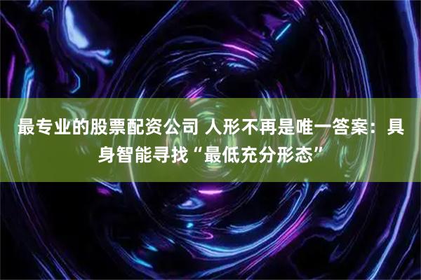 最专业的股票配资公司 人形不再是唯一答案：具身智能寻找“最低充分形态”